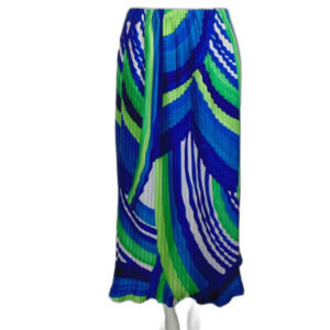 Pleated Midi Skirt, S, Bright Colors, Blue, Green, White, Curved Stripes